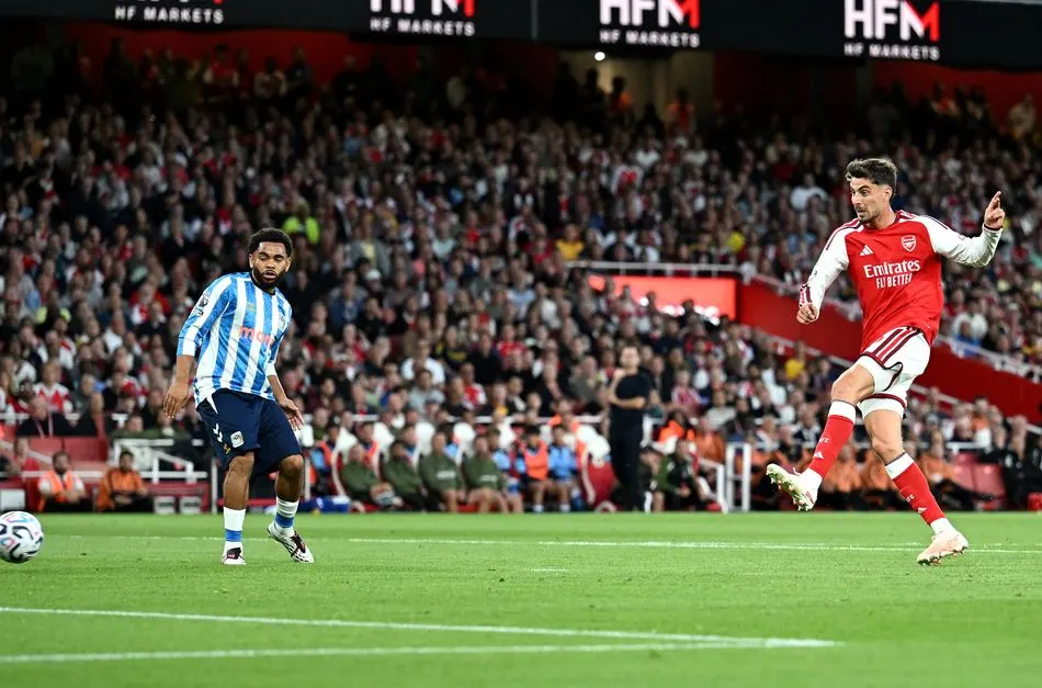 Kai Havertz dứt điểm ghi bàn mở tỷ số cho Arsenal trong trận gặp Coventry