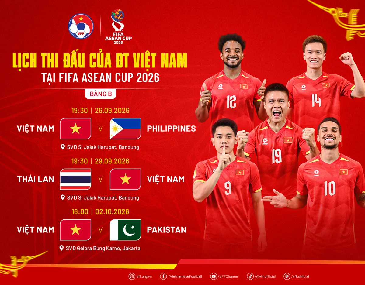 Lịch thi đấu của đội tuyển Việt Nam tại vòng bảng FIFA ASEAN Cup 2026 do VFF công bố