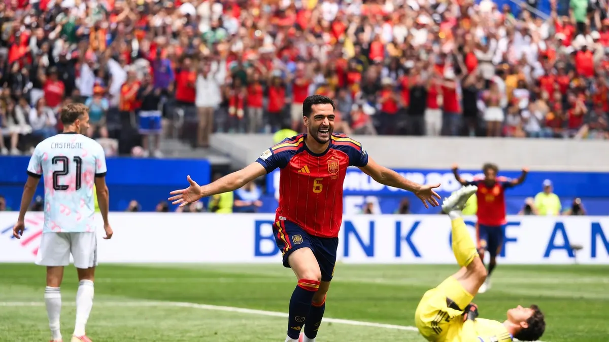 Mikel Merino ăn mừng bàn thắng cho Spain tại World Cup 2026
