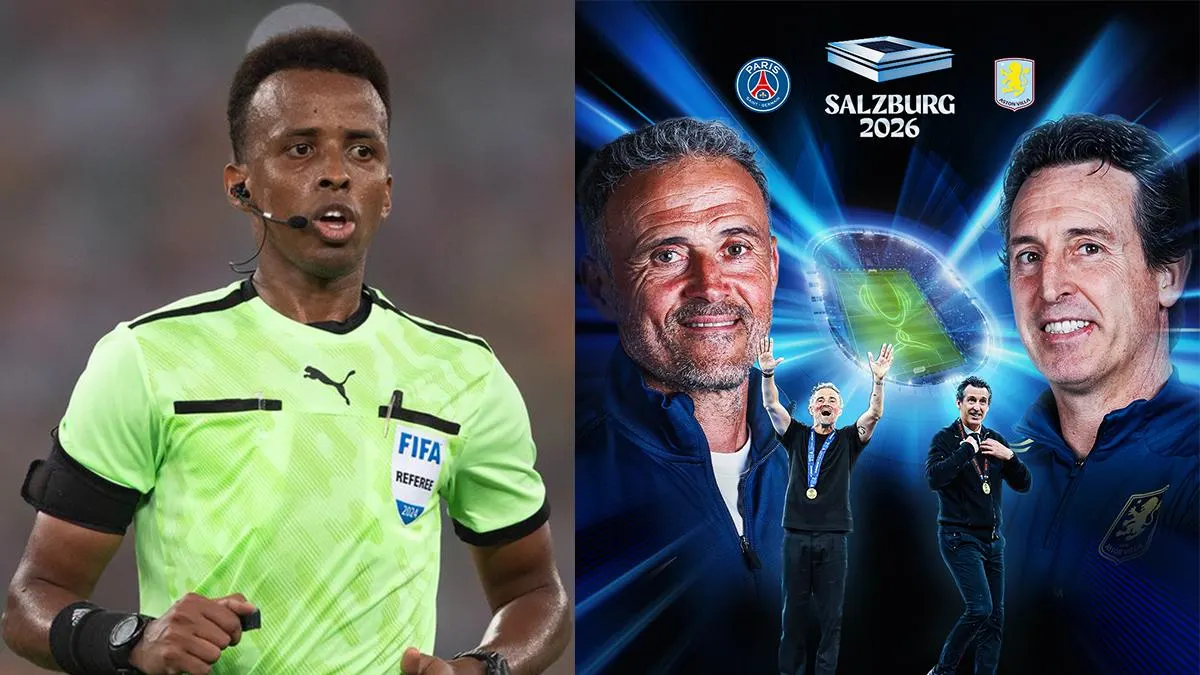 Trọng tài Omar Artan trong hình ảnh giới thiệu Siêu cúp châu Âu 2026