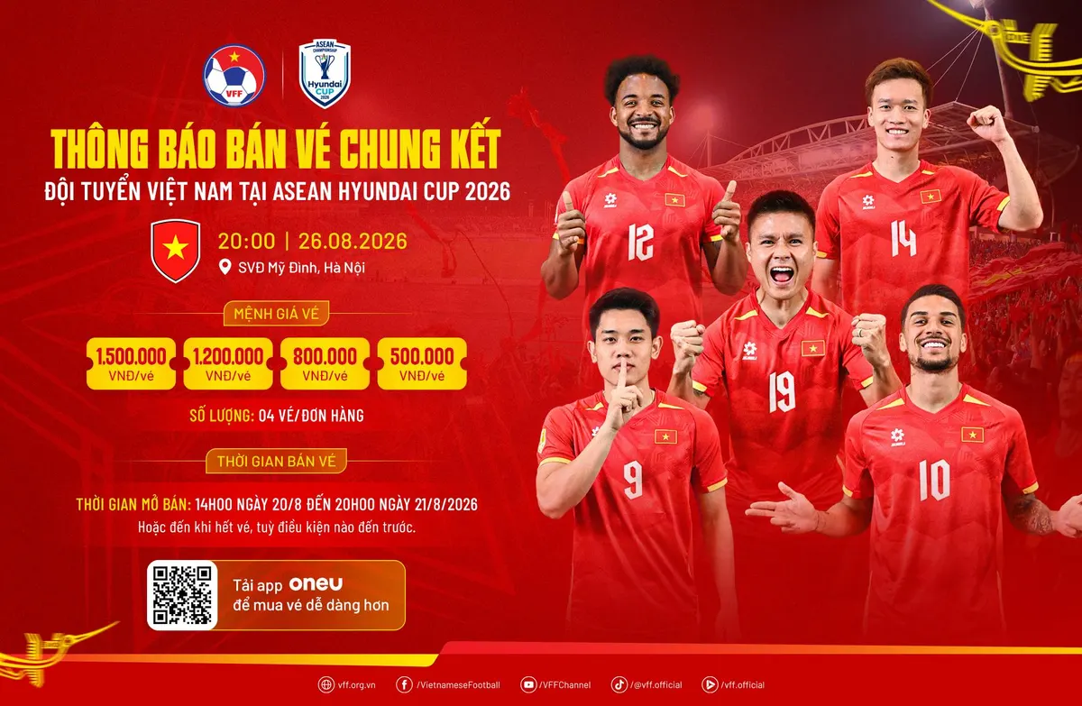 Ảnh minh họa từ VFF cho thông báo bán vé chung kết ASEAN Hyundai Cup 2026