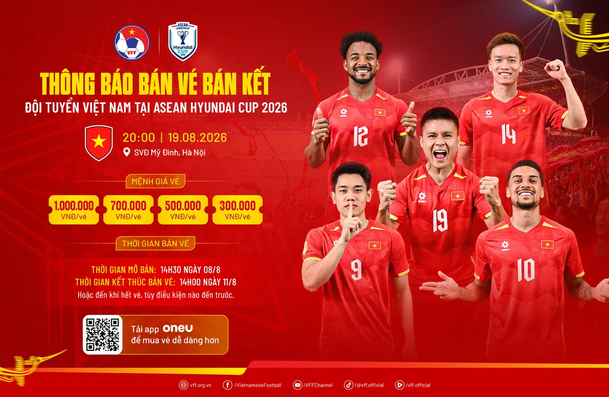 Áp phích bán vé trận bán kết ASEAN Cup 2026 của đội tuyển Việt Nam tại Mỹ Đình
