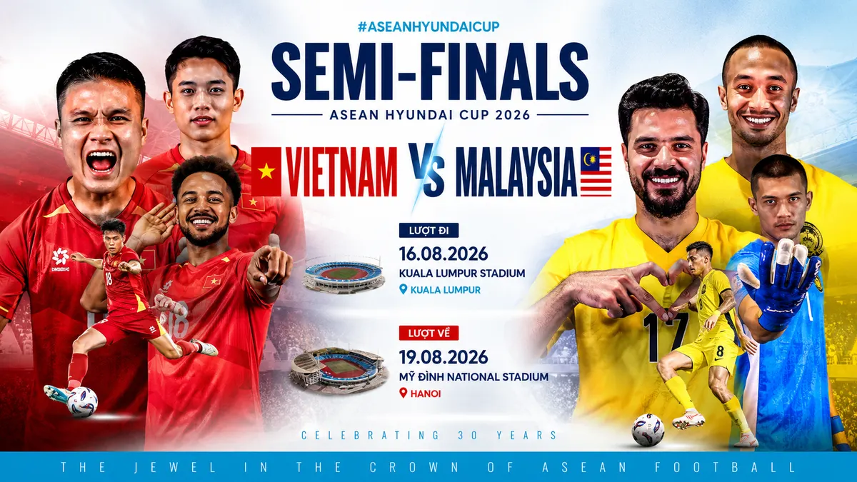 Áp phích trận bán kết ASEAN Cup 2026 giữa đội tuyển Việt Nam và Malaysia